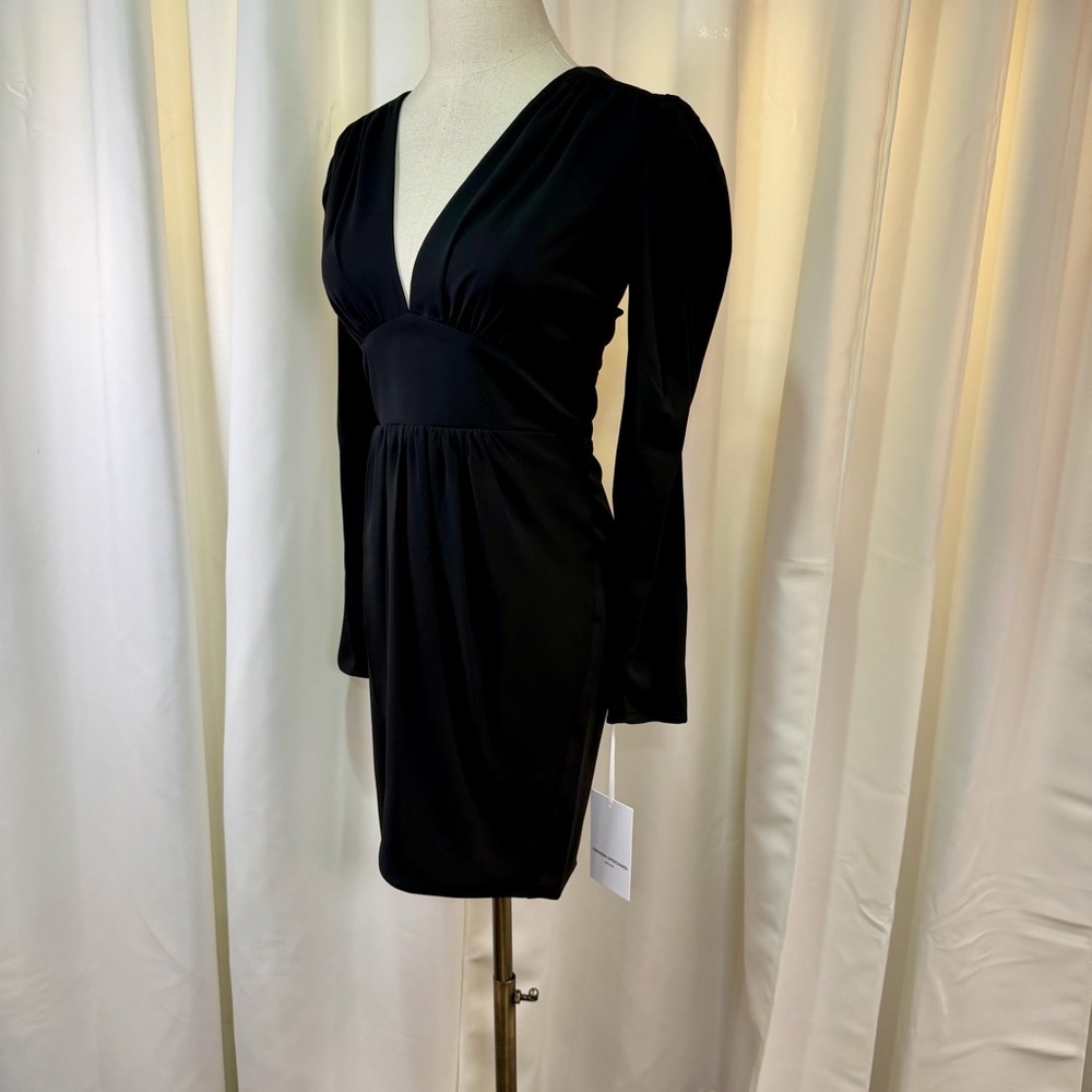 NWT Amanda Uprichard ‘Analeigh’ Shirred Black Faux-Wrap Mini Dress Size XS - Picture 5 of 13